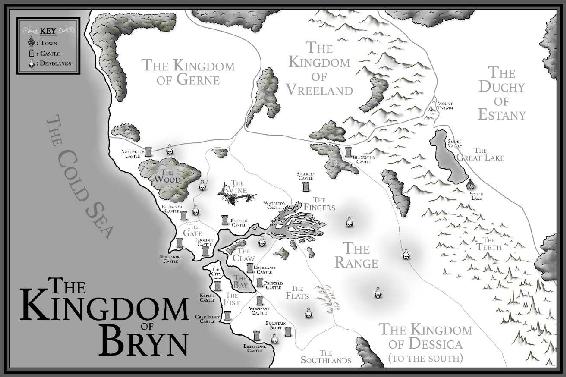 A Black and White Map of the Kingdom of Bryn and Surrounding Areas