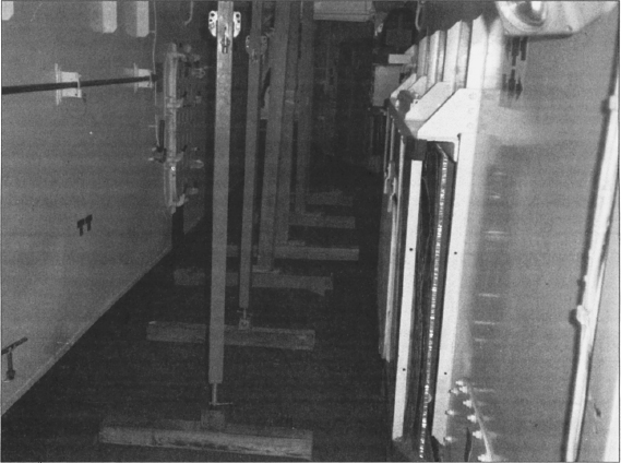 This I-type shoring was installed in the center passageway aft of the quarterdeck on 15 April 1988.