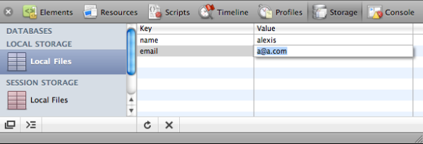 web storage local storage Web Inspector Safari local storage viewing/changing Chrome local storage viewing/changing local storage session storage Modifying the values stored in Web Storage