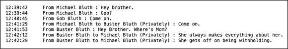 Illustration displaying a Zoom log file of private chat activity that participants exchanged with each other during the meeting.