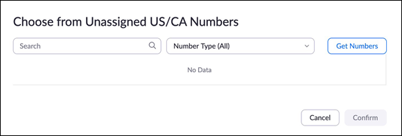 Illustration where Zoom displays the plan(s) that have been previously elected and prompts the user to choose an outbound calling number.