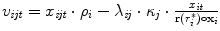 
$$v_{\mathit{ijt}} = x_{\mathit{ijt}} \cdot \rho _{i} -\lambda _{\mathit{ij}} \cdot \kappa _{j} \cdot \frac{x_{\mathit{it}}} {\mathbf{r}(r_{i}^{{\ast}})\circ \mathbf{x}_{i}}$$
