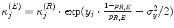 
$$\kappa _{j}^{(E)} =\kappa _{ j}^{(R)} \cdot \exp (y_{j} \cdot \frac{1-p_{R,E}} {p_{R,E}} -\sigma _{y}^{2}/2)$$
