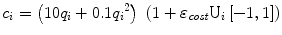 
$$ {c}_i=\left(10{q}_i + 0.1{q_i}^2\right)\ \left(1 + {\varepsilon}_{\it cost}{\mathrm{U}}_i\left[-1,1\right]\right) $$
