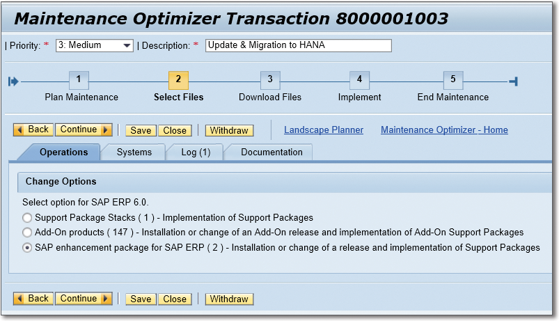 Selecting the Change Type in Maintenance Optimizer