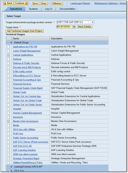 Current Technical Usages for the Example System to Be Migrated to SAP Business Suite on SAP HANA