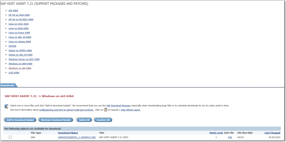 SAP Host Agent Download from the SAP Software Distribution Center