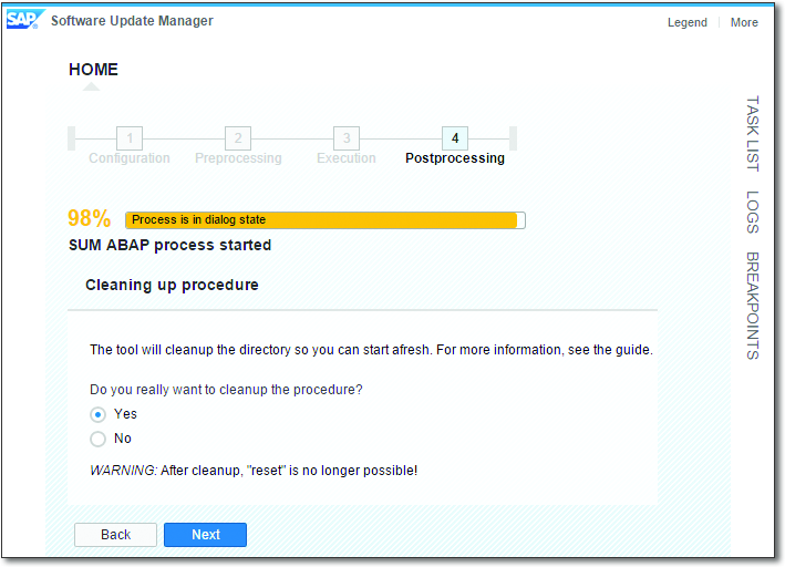 Clicking Cleanup to Remove Log Files and Reset the Procedure