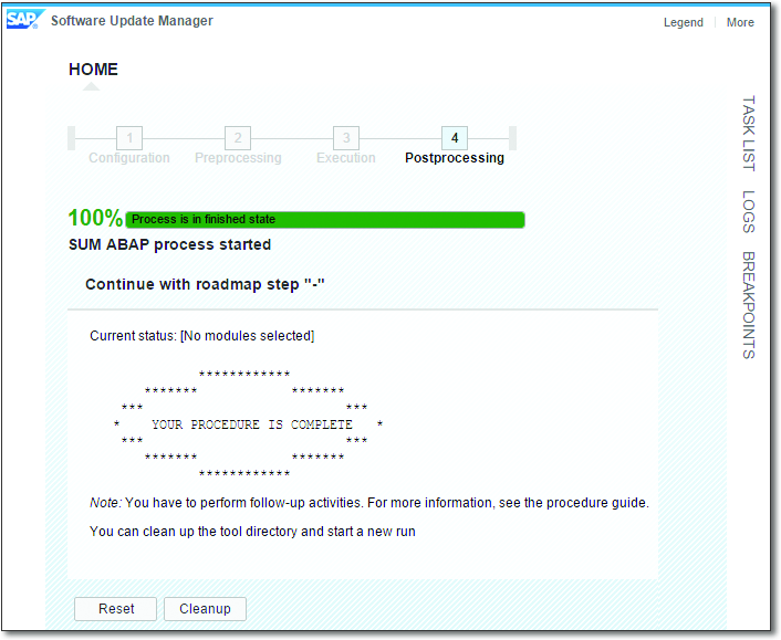 Completion Screen for the First Step in the Table Comparison