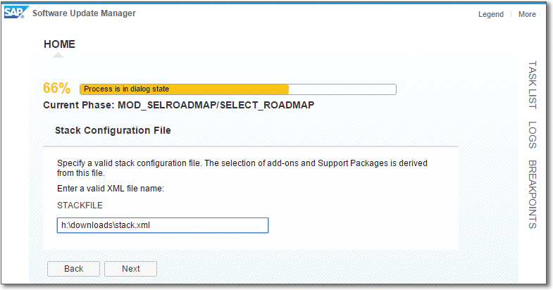 Entering the Path to stack.xml for the SAP S/4HANA Finance Installation