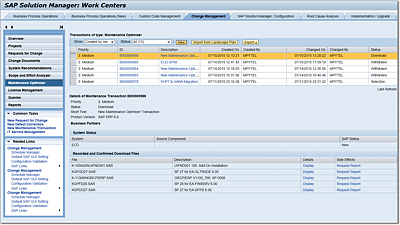 Initial Entry Screen for the Maintenance Optimizer in SAP Solution Manager