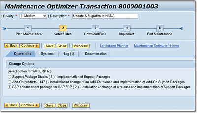 Selecting the Change Type in Maintenance Optimizer