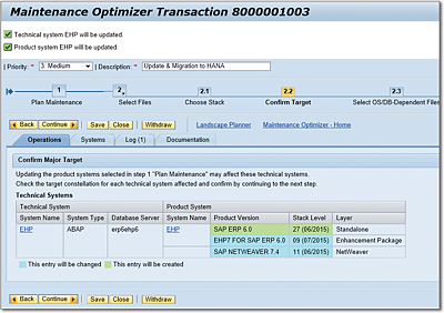 Target Enhancement Package and Support Package Stack Versions