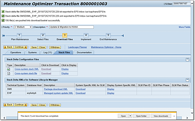 Downloading the Stack.xml File Directly from Maintenance Optimizer