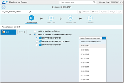 Maintenance Planner Displaying Available Support Package Stacks