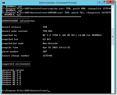 Example Output from an SAP Host Agent Version Check