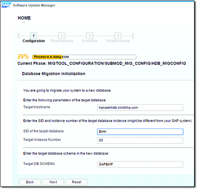 Entering the Target SAP HANA Database Information