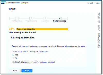 Clicking Cleanup to Remove Log Files and Reset the Procedure