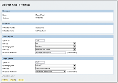 Entering the Required Information for the Migration Key