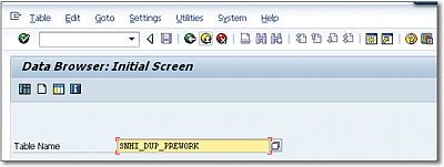 Entering the Table Name in the Data Browser: Initial Screen