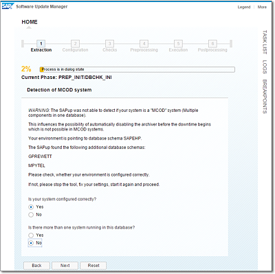 Software Update Manager Checking for Multiple Components Installed in the Database