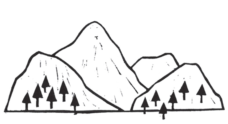 An illustration of a mountain range