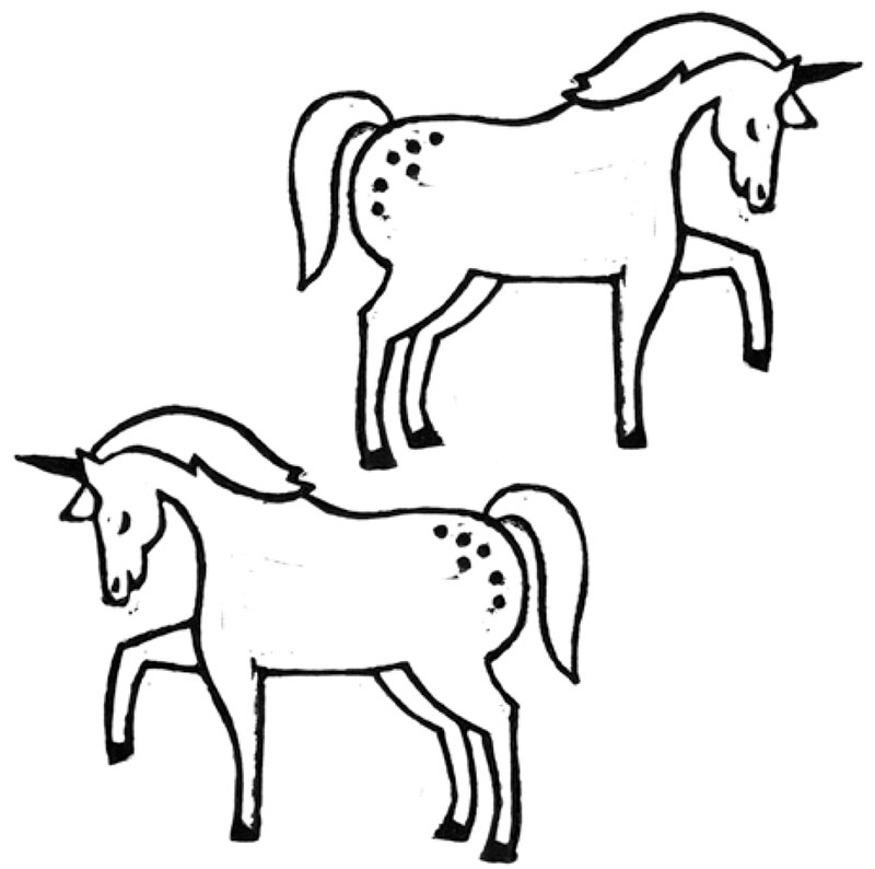 An illustration of two unicorns