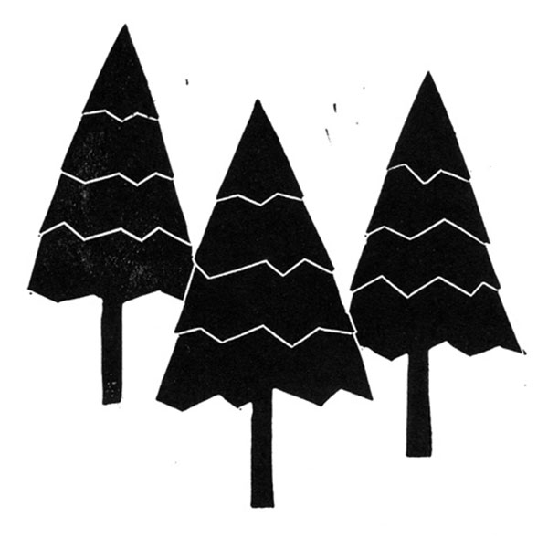 An illustration of three fir trees