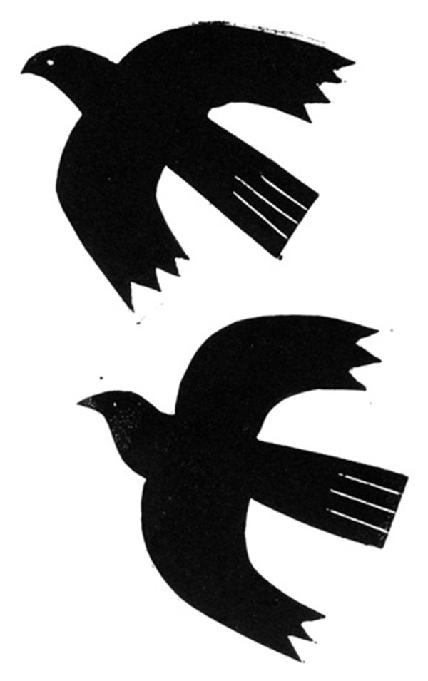 An illustration of two birds in flight going in the same direction