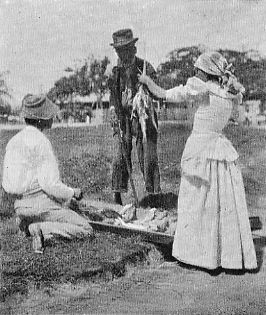 A RELIC OF THE SLAVERY DAYS—OLD SLAVE BUYING FISH.