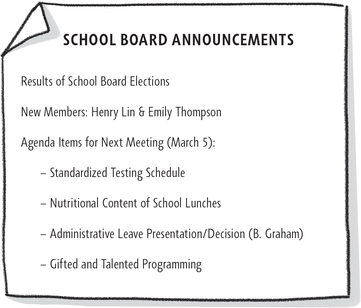 SCHOOL BOARD ANNOUNCEMENTS