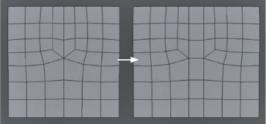 Adding faces to remove poles. Adding one face loop across six poles reduces it to two five poles, which will subdivide much more cleanly.