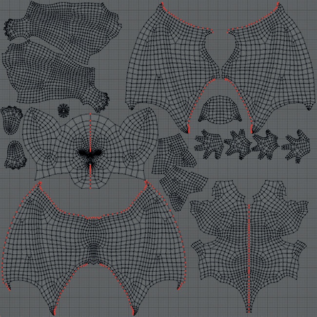 The final UV layout for the Bat Creature’s body