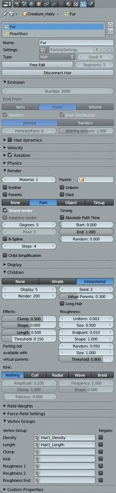 Particle settings for the Bat Creature