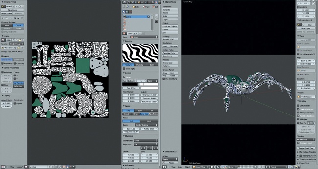 Baking a zebra-striped pattern into the texture for the Spider Bot using a procedural wood texture