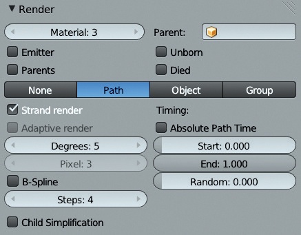 Enabling strand rendering from the Particles tab of the Properties editor