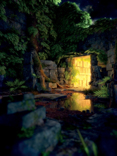 A render of the Jungle Temple scene with some extra features added