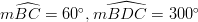 m\widehat{BC}=60^\circ, m\widehat{BDC}=300^\circ