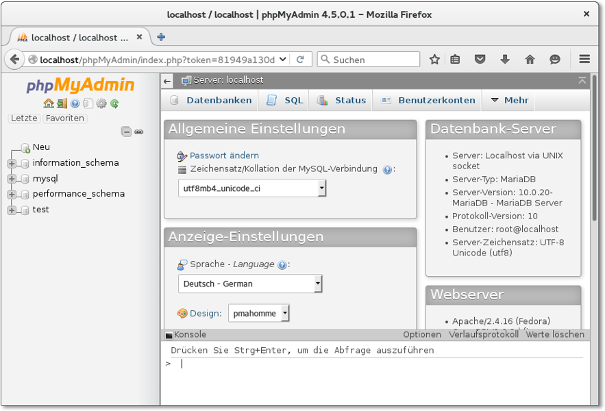 MySQL mit phpMyAdmin im
  Webbrowser administrieren