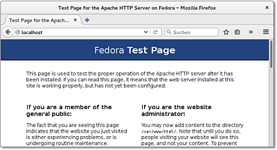 Apache-Testseite eines
  Fedora-Rechners