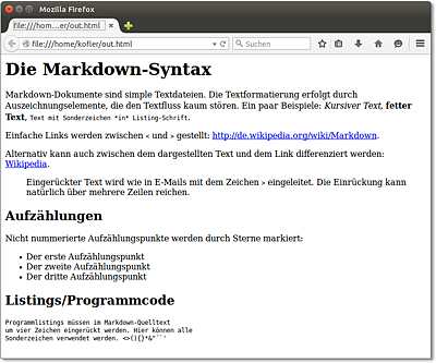 Dieses HTML-Dokument wurde aus
dem vorhin abgedruckten Markdown-Code erstellt.