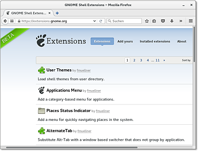 Verwaltung der
  Gnome-Shell-Erweiterungen direkt im Webbrowser