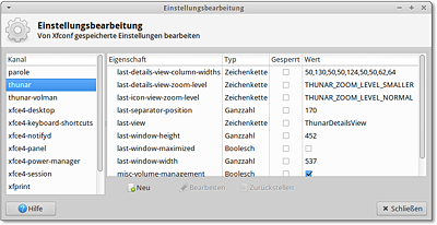 Der xfce-settings-editor
  gibt einen komfortablen Zugriff auf alle Xfce-Einstellungen.