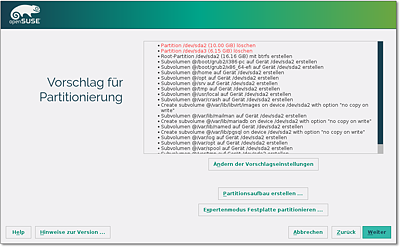 Partitionierungsvorschlag
  des Installationsprogramms