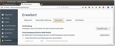 Firefox-Cache-Einstellungen