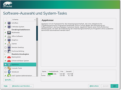 Paketauswahl während einer
  openSUSE-Installation