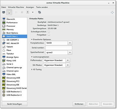 Hardware-Verwaltung im
   Virtual Machine Manager