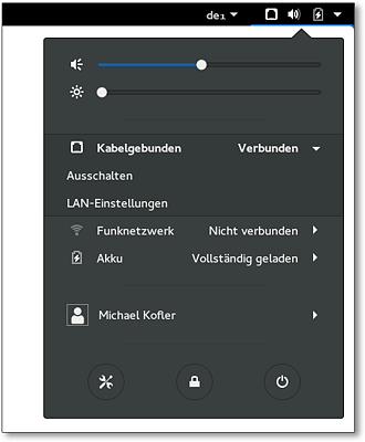 Das Menü des NetworkManagers unter
  Gnome