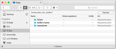 Auswahl eines AFP-Verzeichnisses im
  Finder