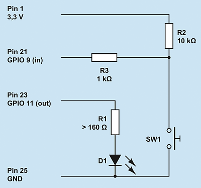 LED-Steuerung per Taster mit
  Pull-up-Widerstand